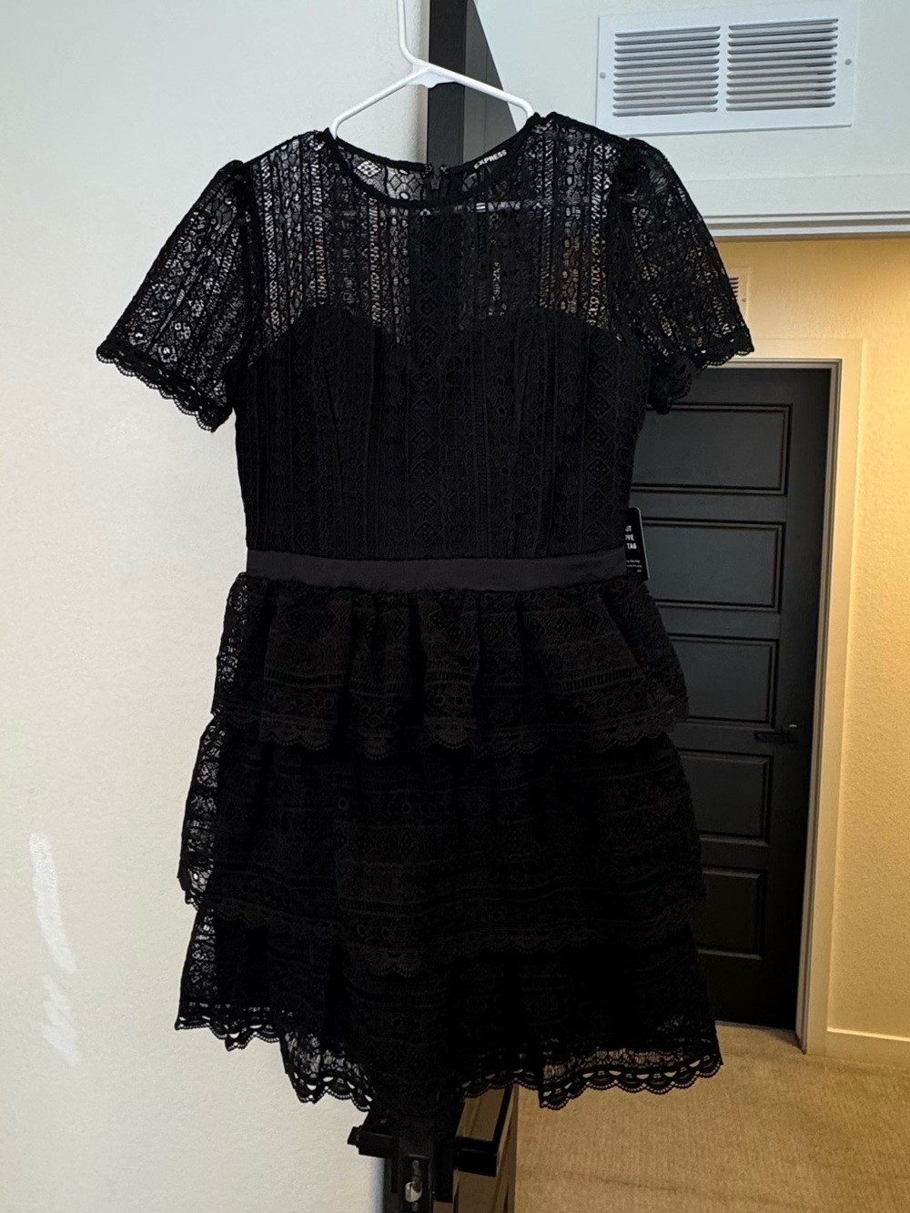 NWT Express Black Lace Tiered Mini Dress